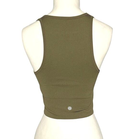 Athleta Women's Aurora Crop Rib Tank Top Size XS V Neck Olive Green - Picture 3 of 8